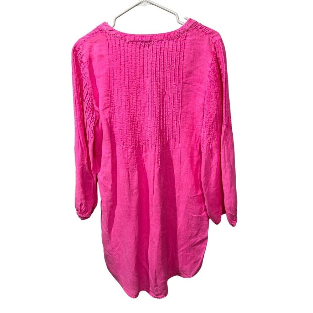 Vineyard Vines Womens Small Pink Pleated Tunic Top 100% Linen Long Sleeve - Picture 7 of 8